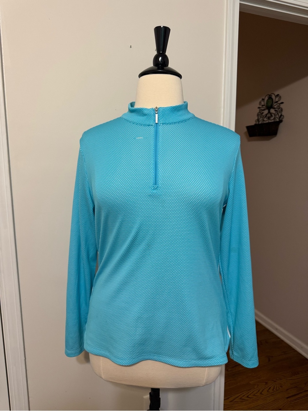 Light Blue Long-Sleeve Half-Zip Performance Top- see photo for small hole